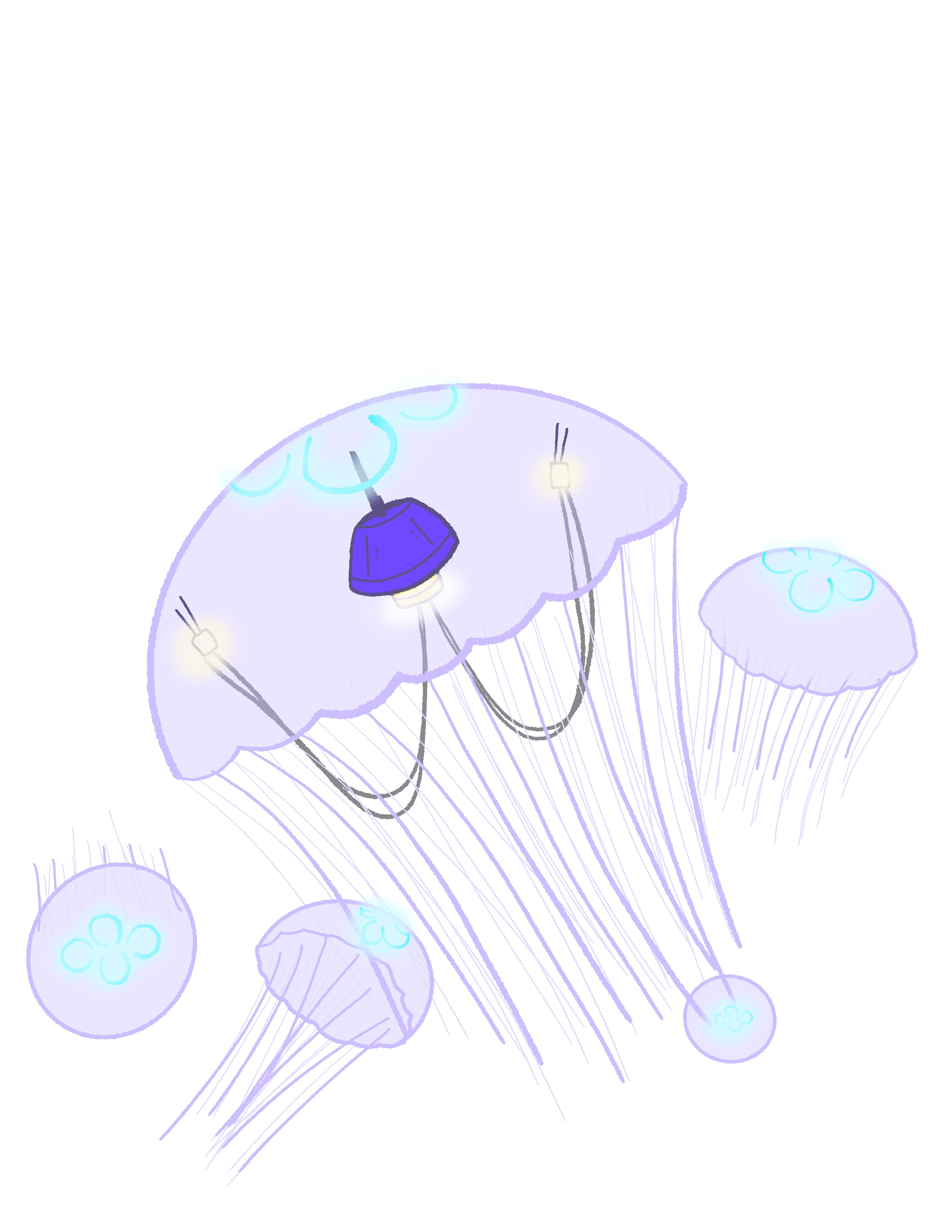 illustrated jellyfish with a data prosthetic inside the bell of the jellyfish.