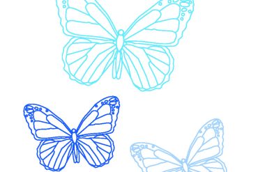 A drawing of butterflies in shades of blue.